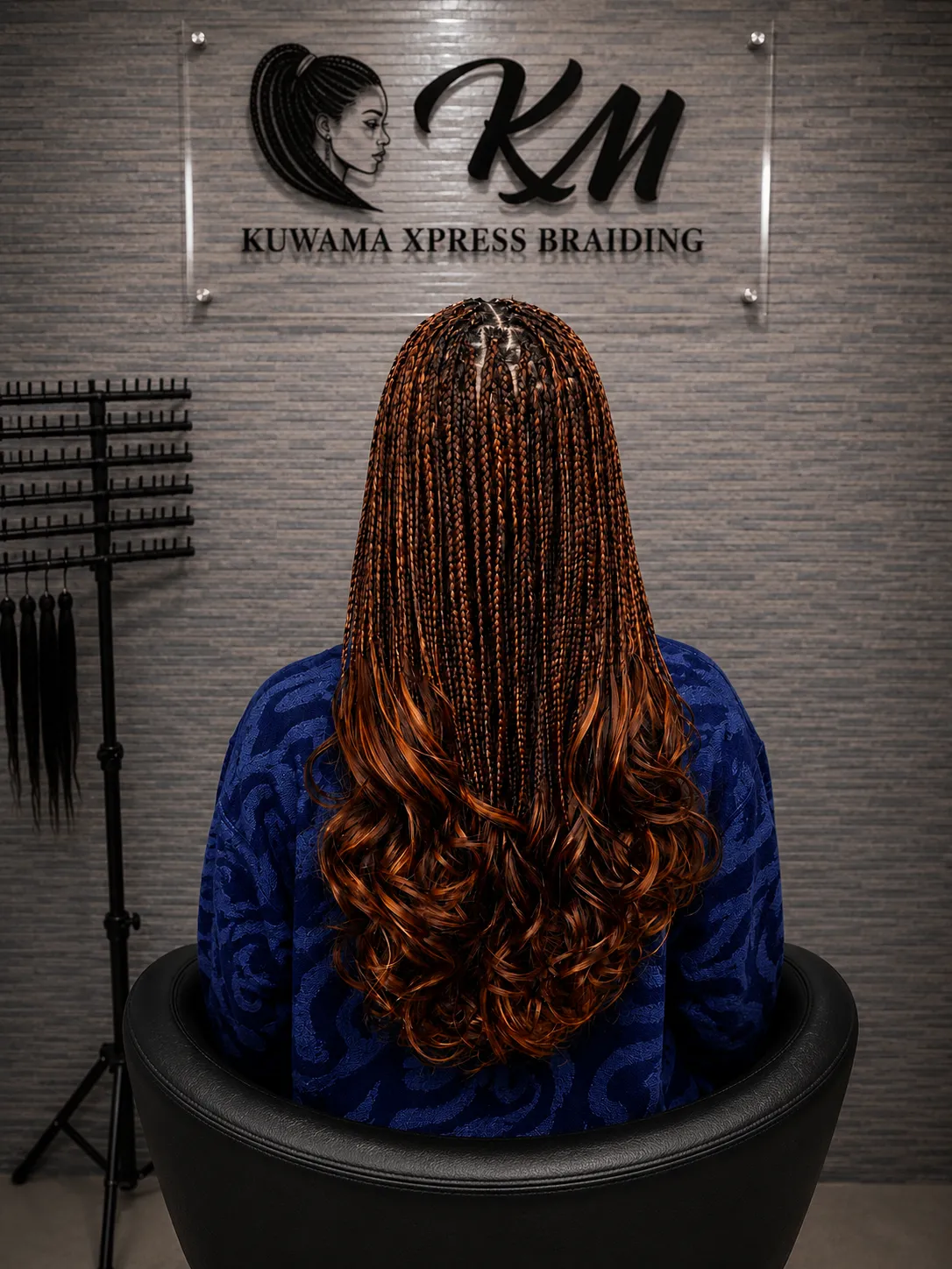 Short protective style with warm highlights